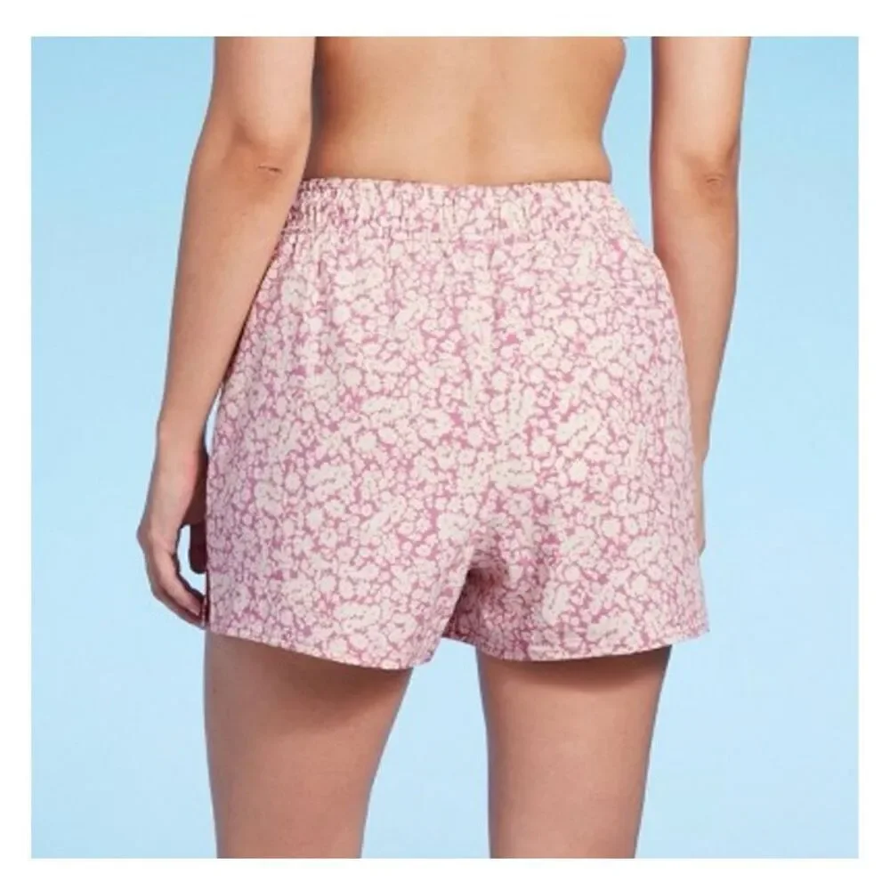 Kona Sol Pink and White Floral Board Shorts With Brief Size Large